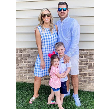 PRETTYGARDEN Women's Casual Plaid Sleeveless Ruffle Sundress Round Neck A-Line Pleated Mini Short T Shirt Dress with Pockets (Blue,Large)