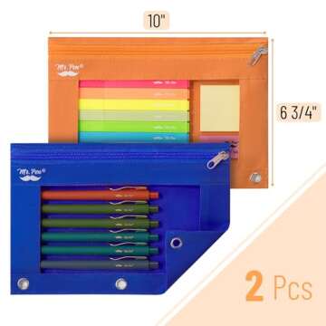 Mr. Pen Set of 2 Durable Canvas Pencil Pouches - Binder Fitting and Stylish