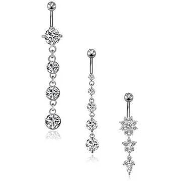 YOVORO 3PCS 14G 316L Stainless Steel Belly Button Rings for Women Navel Rings Barbell Dangle Flower ...