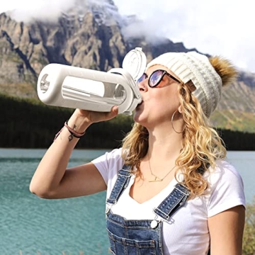 BLUEGO 64oz Glass Water Bottle with Straw & Time Markers