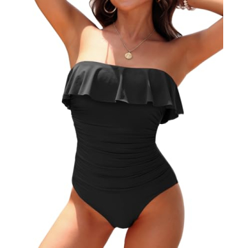 Holipick Strapless One Piece Swimsuit with Tummy Control