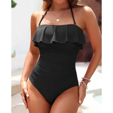 Holipick Strapless One Piece Swimsuit with Tummy Control
