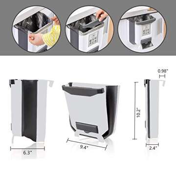 YCOCO Hanging Kitchen Trash Can,2.4 Gallon Collapsible Waste Bin,Small Plastic Folding Hang Garbage ...