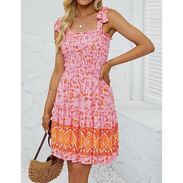 ZESICA Summer Boho Floral Mini Dress for Stylish Outings
