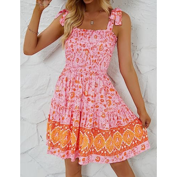ZESICA Summer Boho Floral Mini Dress for Stylish Outings