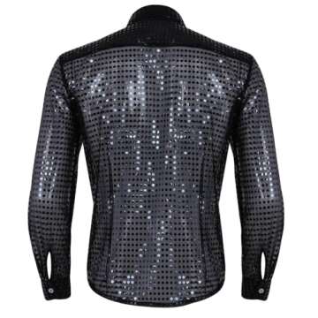 YiZYiF Men's 1920s Style Shiny Glitter Metallic Disco Party Tank Top Vest Clubwear Dancewear Costume Long Sleeve Black Large