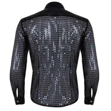 YiZYiF Men's 1920s Style Shiny Glitter Metallic Disco Party Tank Top Vest Clubwear Dancewear Costume Long Sleeve Black Large