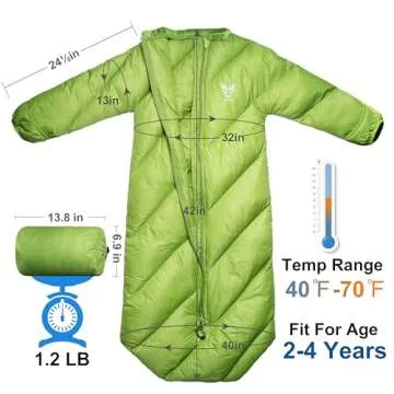AZITREK T40 Toddler Sleeping Bag for Ages 2-4 | Lightweight & Cozy