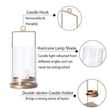 Retrome Antique Brass Hurricane Lantern for Home Decor