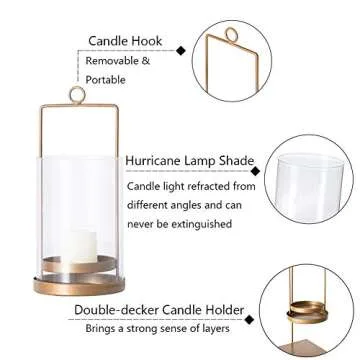 Retrome Antique Brass Hurricane Lantern for Home Decor