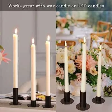 3PCS Set of Black Candle Holders, Decorative Metal Candlesticks for Taper Candles tiered heights 1/2/3inch for Home Décor, Wedding, Birthday and Anniversary（Candles Excluded）