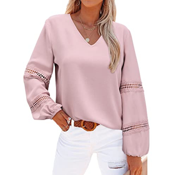 STYLEWORD Blouses for Women Dressy Casual Fall Long Sleeve Tops V Neck Work Shirts Business Casual O...