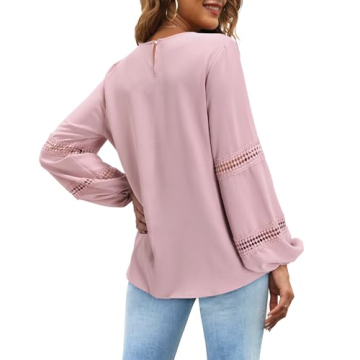 STYLEWORD Blouses for Women Dressy Casual Fall Long Sleeve Tops V Neck Work Shirts Business Casual Outfits(Light Pink,L)