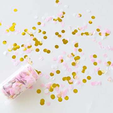 TONIFUL 4 Pack Push Pop Confetti Poppers Cannon, Wedding Confetti Poppers for Graduation Gender Reveal Girl Baby Shower Bridal Anniversary Christmas New Year's Birthday Party Supplies(Gold+Pink+White)