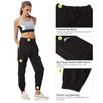 PULI Cotton Sweatpants for Women Cinch Bottom Trendy Lightweight Lounge Yoga Pants with Cargo Pockets Black M