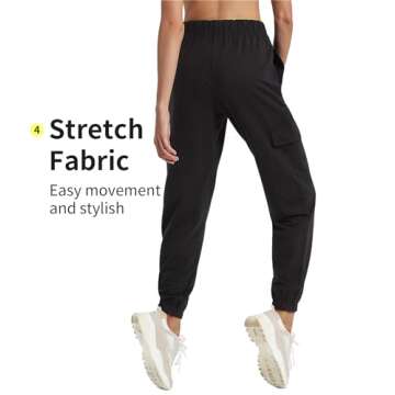 PULI Cotton Sweatpants for Women Cinch Bottom Trendy Lightweight Lounge Yoga Pants with Cargo Pockets Black M