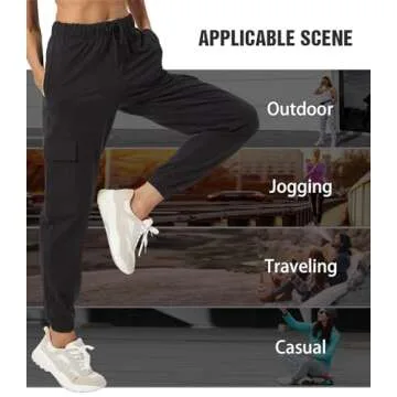 PULI Cotton Sweatpants for Women Cinch Bottom Trendy Lightweight Lounge Yoga Pants with Cargo Pockets Black M