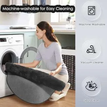 Black Round Rug 4Ft for Bedroom, Fluffy Circle Area Rugs for Living Room Decor Aesthetic, Shaggy Furry Circular Floor Carpet for Office Playroom Nursery Classroom, Modern Baby Kids Teen Boys Mens Rug