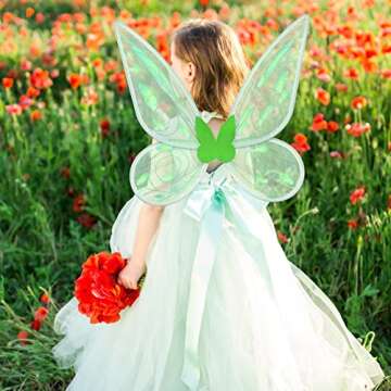 quescu Fairy Wings for Adults,Butterfly Wings for Girls,Angel Wings,Fairy Costume for Women Halloween Dress Up Party Favor Green