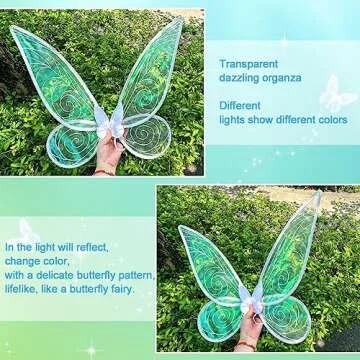 quescu Fairy Wings for Adults,Butterfly Wings for Girls,Angel Wings,Fairy Costume for Women Halloween Dress Up Party Favor Green