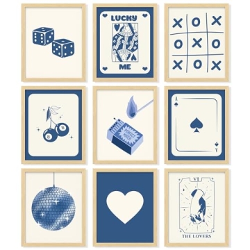 Trendy Blue Lucky Poker Wall Art Posters for Home Decor
