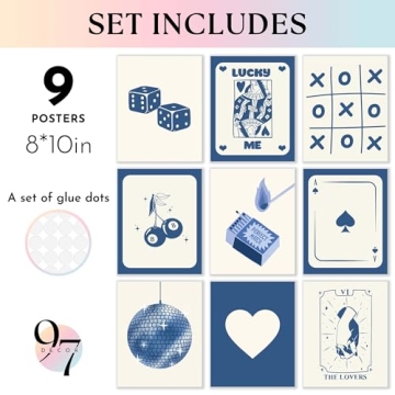 Trendy Blue Lucky Poker Wall Art Posters for Home Decor