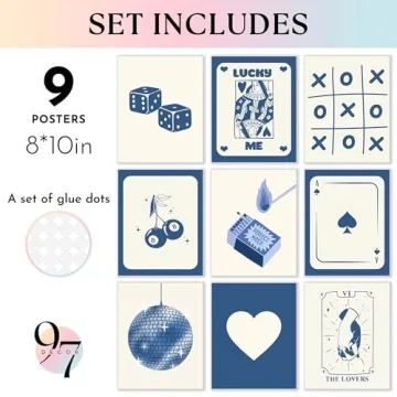 Trendy Blue Lucky Poker Wall Art Posters for Home Decor