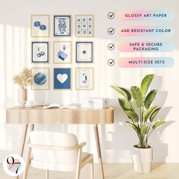 Trendy Blue Lucky Poker Wall Art Posters for Home Decor