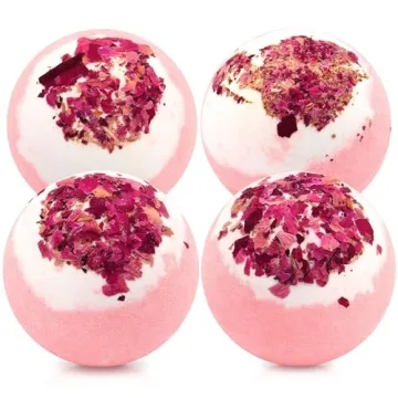 KASTU Dried Flower Bath Bombs Salt Balls,4 Pack Gift Set,Rose Extract Essential Oils,Moisturizing Dr...