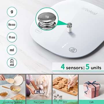 Arboleaf Smart Food Kitchen Scale, 22lb Digital Food Scale with Nutritional Calculator, USB Rechargeable, Smart Weighing with App for Macro, Keto, Calorie, Cooking, Grams and Ounces, 0.1oz/0.5g, White