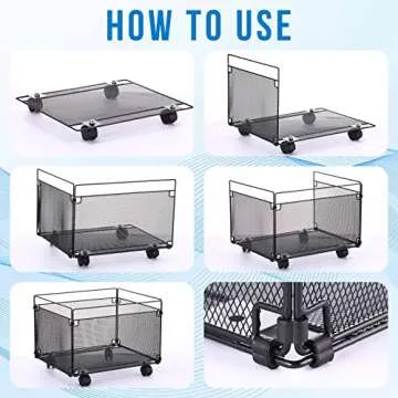 Harloon 2 Pack Mesh Rolling File Carts with Wheels Hanging Files Metal File Crate Organizer Black Rolling Organizer Foldable Storage Cart Box for Folders Office Supplies, Black, 15" x 13" x 10"
