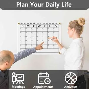 Neatsure Wall Calendar (Not Magnetic), Clear Acrylic Monthly Planner White Board Dry Erase Whiteboard, w/ 8 Colors Markers, 15"x11"