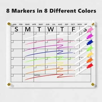 Neatsure Wall Calendar (Not Magnetic), Clear Acrylic Monthly Planner White Board Dry Erase Whiteboard, w/ 8 Colors Markers, 15"x11"
