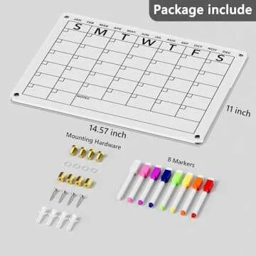 Neatsure Wall Calendar (Not Magnetic), Clear Acrylic Monthly Planner White Board Dry Erase Whiteboard, w/ 8 Colors Markers, 15"x11"