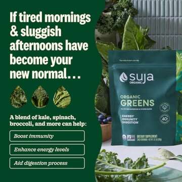 Suja Organic Greens Powder Probiotic Blend, Spirulina, Daily Superfood Drink or Smoothie Mix for Immune Support, Digestion, & Energy, Vegan, Gluten Free, Non GMO, 30 Servings