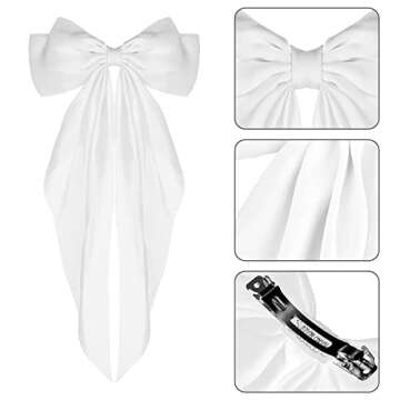 WLLHYF Big Bow Barrettes Long Tail French Ribbon Hair Pins Soft Silky Satin Hair Clip Metal Bowknot Clips 90's Accessories for Party Women Girl