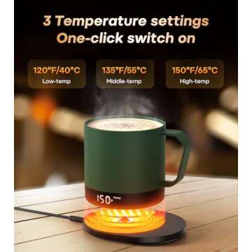 Self Heating Coffee Mug, 14 Oz Temperature Control Smart Mug, Double Sided & Real-Time LED Display, Fast Heating, Mug Warmer with 120 Min Battery Life, Birthday Gifts for Women and Men(Green)
