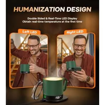 Self Heating Coffee Mug, 14 Oz Temperature Control Smart Mug, Double Sided & Real-Time LED Display, Fast Heating, Mug Warmer with 120 Min Battery Life, Birthday Gifts for Women and Men(Green)