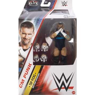Mattel WWE Top Picks Elite Action Figure & Accessories Set, CM Punk 6-inch Collectible with Swappabl...