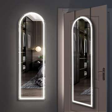 Kasibie Arch Full Length LED Lighted Mirror - 47"x14.5", Wall Mounted Arched Mirror for Bedroom/Livi...