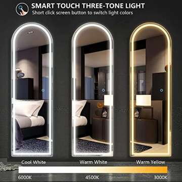 Kasibie Arch Full Length LED Lighted Mirror - 47"x14.5", Wall Mounted Arched Mirror for Bedroom/Living Room (Black LED)