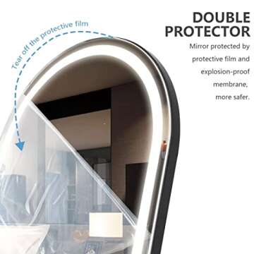 Kasibie Arch Full Length LED Lighted Mirror - 47"x14.5", Wall Mounted Arched Mirror for Bedroom/Living Room (Black LED)