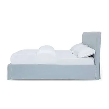 Modus Furniture Solid Wood Upholstered Footboard-Storage Bed, King, Shelby - Sky