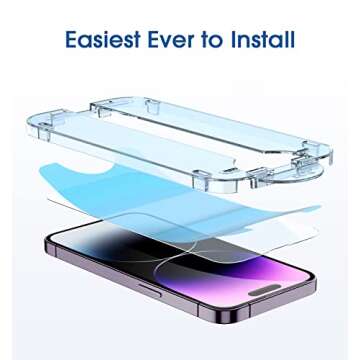 amFilm Easiest Installation OneTouch for iPhone 14 Pro [6.1 Inch] Screen Protector Tempered Glass, Auto-Alignment Tech, Bubble Free and Full Coverage Case Friendly, Anti-Scratch 2 Pack
