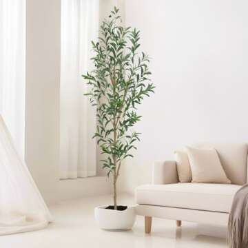 TDIAOL 6FT Artificial Olive Tree, Realistic Faux Tree with Leaves and Fruits for Indoor Home & Offic...