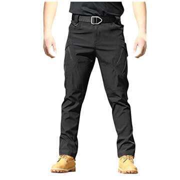 Work Cargo Pants for Men Stretch Button Waist Tactical Pants Tapered Relaxed Fit Lightweight Work Pants with Pockets Outdoor Pants Stretchy Work Pants Workout Pants Athletic Dry Quick Jogger Pants