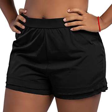 KEEPRONE Plus-Size Swim Shorts Women Solid Swimwear