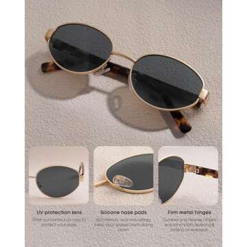 FURTALK Retro Oval Sunglasses Womens UV400 Protection Sun Glasses Plastic Frame Sunnies Shades FT8219 (Green/Tortoise)