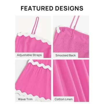 ZESICA Women's 2025 Summer Spaghetti Straps Sleeveless Backless Sundress Flowy Smocked Lace Swing A Line Midi Dress,Rosepink,Medium