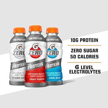 Gatorade Zero With Protein, 10g Whey Protein Isolate, Zero Sugar, Electrolytes, Fruit Punch, 16.9 Fl Oz, 4 Pack